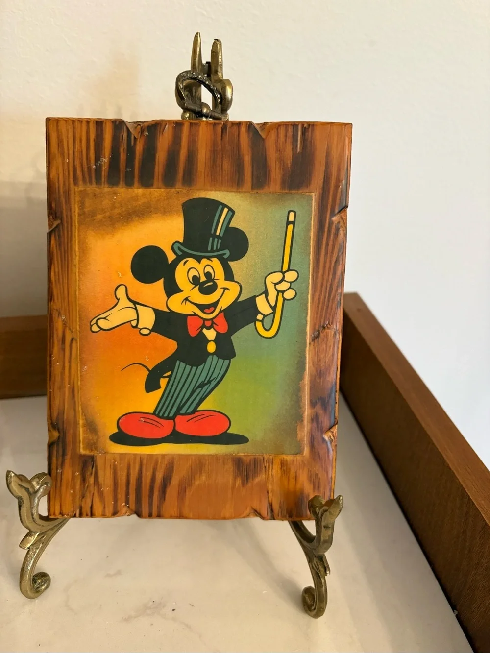 Vintage Wooden Disney Mickey Mouse Framed Wall Art - Multicolor